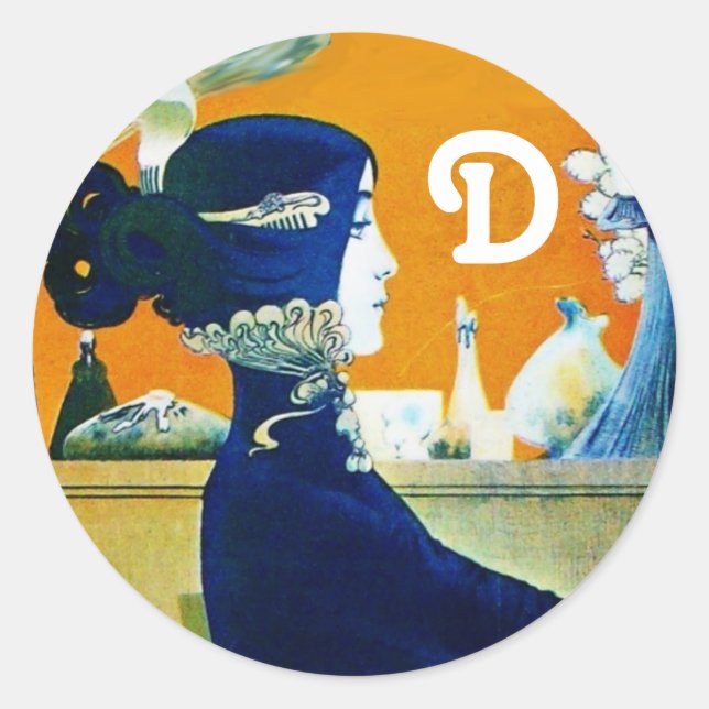 DIVA IN BLUE ,BEAUTY FASHION MONOGRAM CLASSIC ROUND STICKER (Front)