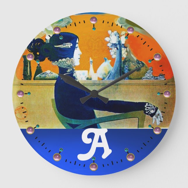 DIVA IN BLUE ,BEAUTY FASHION MONOGRAM LARGE CLOCK (Front)