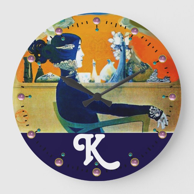 DIVA IN BLUE ,BEAUTY FASHION MONOGRAM LARGE CLOCK (Front)