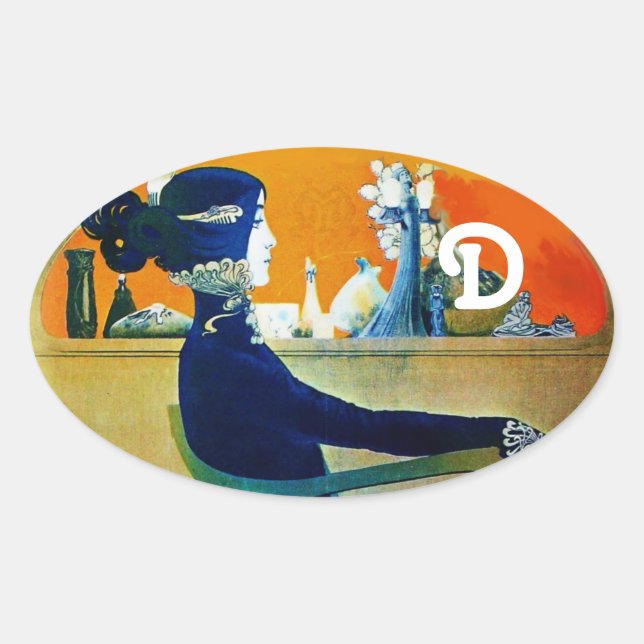 DIVA IN BLUE ,BEAUTY FASHION MONOGRAM OVAL STICKER (Front)