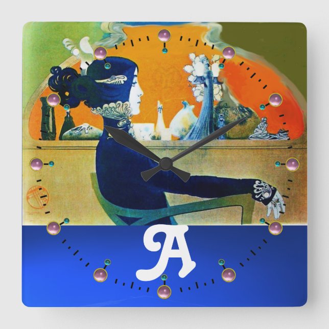 DIVA IN BLUE ,BEAUTY FASHION MONOGRAM SQUARE WALL CLOCK (Front)