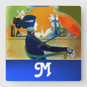 DIVA IN BLUE ,BEAUTY FASHION MONOGRAM SQUARE WALL CLOCK