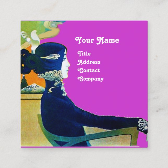 DIVA IN BLUE MONOGRAM Beauty Salon ,Makeup Artist Square Business Card (Front)