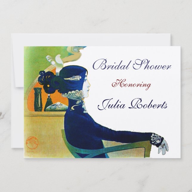 DIVA IN BLUE MONOGRAM BRIDAL SHOWER PARTY Gold Invitation (Front)