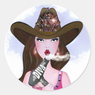 "Diva of a Cowgirl" Hair Stylist Classic Round Sticker