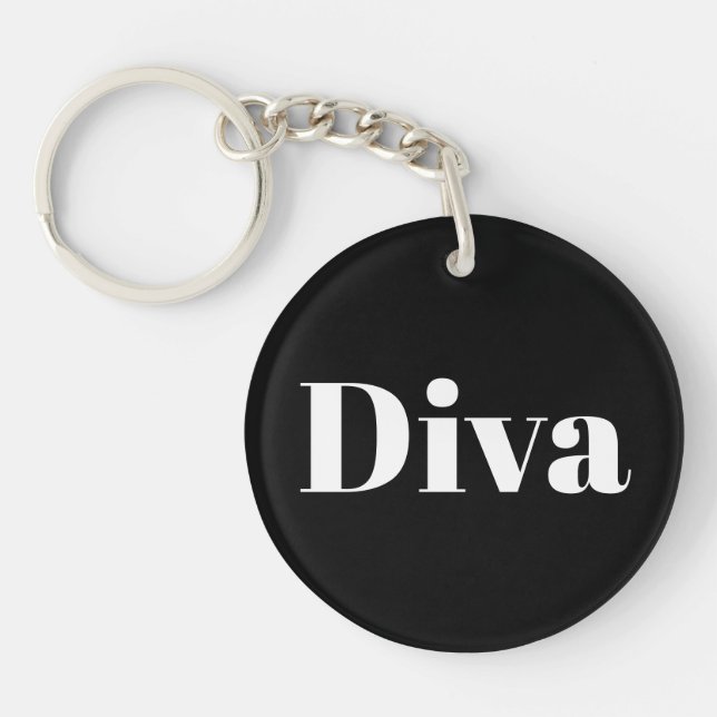 Diva Opera Singer Music Stylish Chic Black White Key Ring (Front)