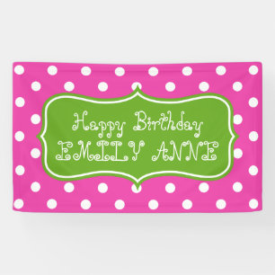 Diva Pink and Green Apple Polka Dot Personalised Banner
