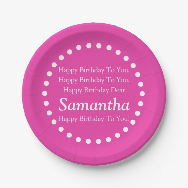 Diva Pink and White Happy Birthday Song Name Paper Plate (Front)