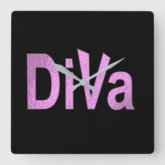 Diva Pink Design Square Wall Clock (Front)