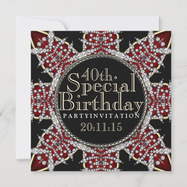 Diva Red Diamonds Star 40th Birthday Invitations (Front)