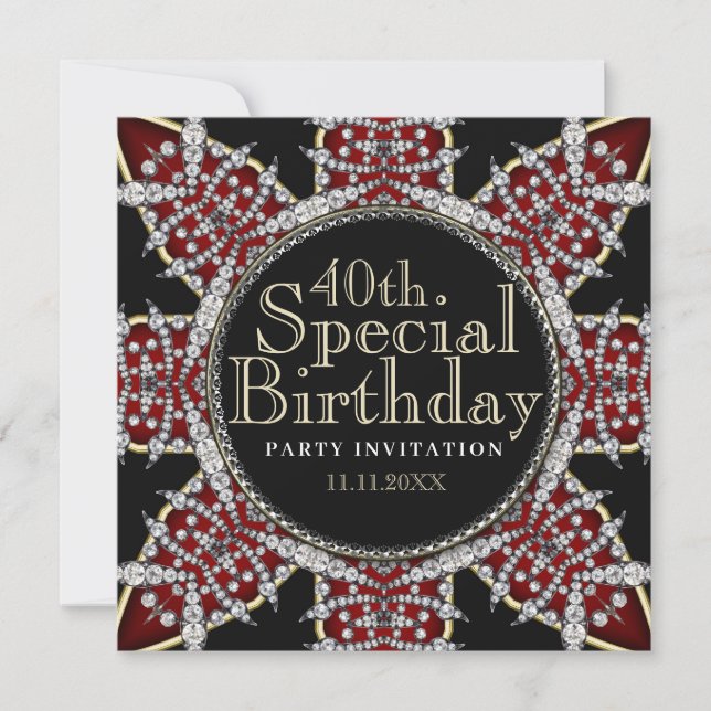 Diva Red Diamonds Star 40th Birthday Invitations (Front)