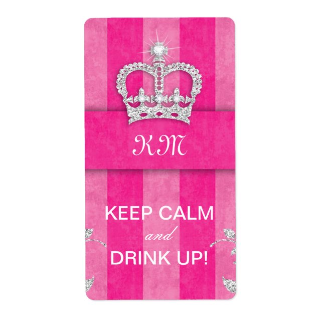 Diva Wine Label Crown Pink Stripes (Front)