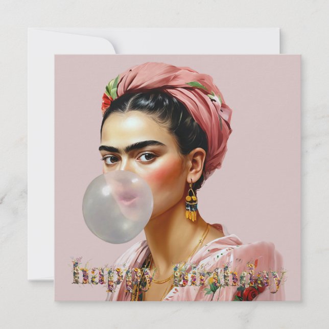 Diva with floral scarf blowing bubble gum card (Front)