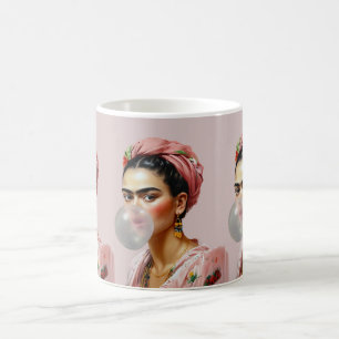 Diva with floral scarf blowing bubble gum coffee mug