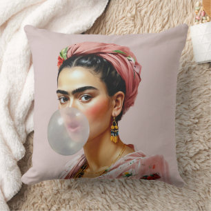 Diva with floral scarf blowing bubble gum  cushion
