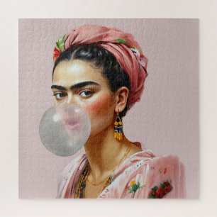 Diva with floral scarf blowing bubble gum jigsaw puzzle