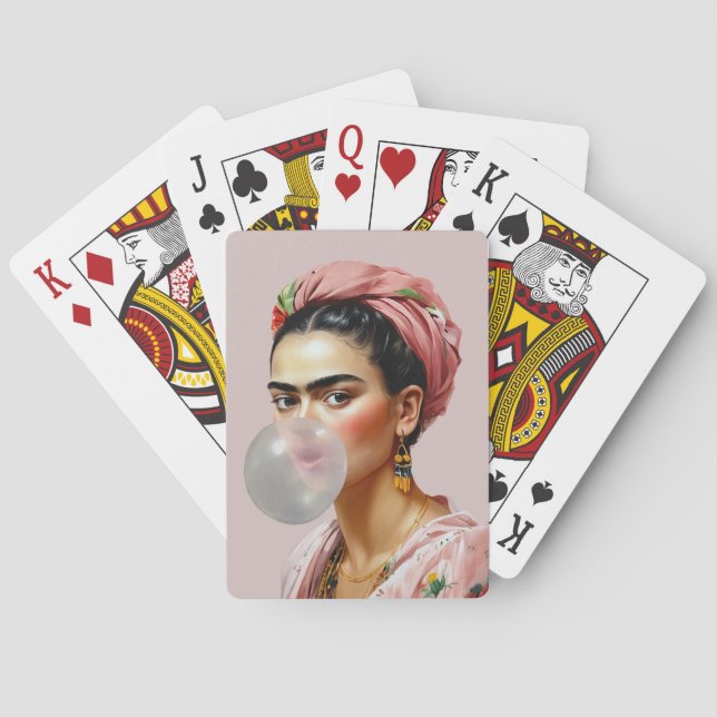 Diva with floral scarf blowing bubble gum  playing cards (Back)