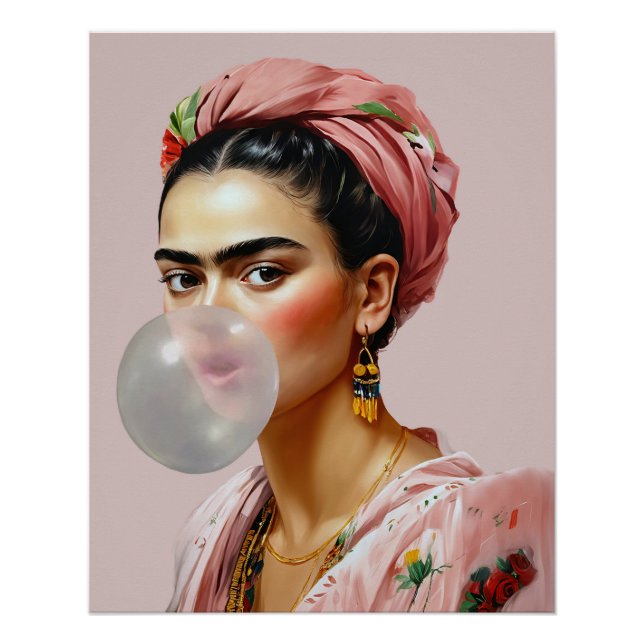 Diva with floral scarf blowing bubble gum poster (Front)