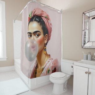 Diva with floral scarf blowing bubble gum shower curtain