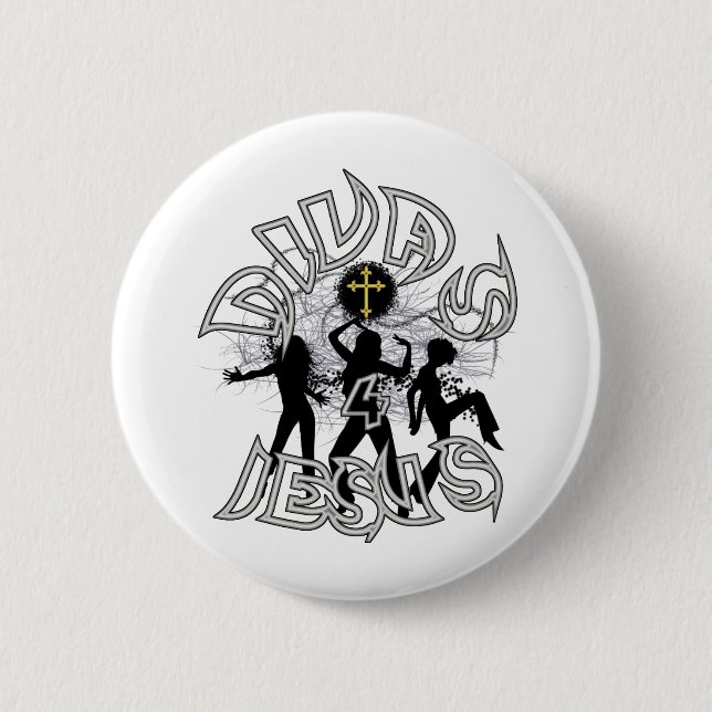 Divas for jesus black and white 6 cm round badge (Front)