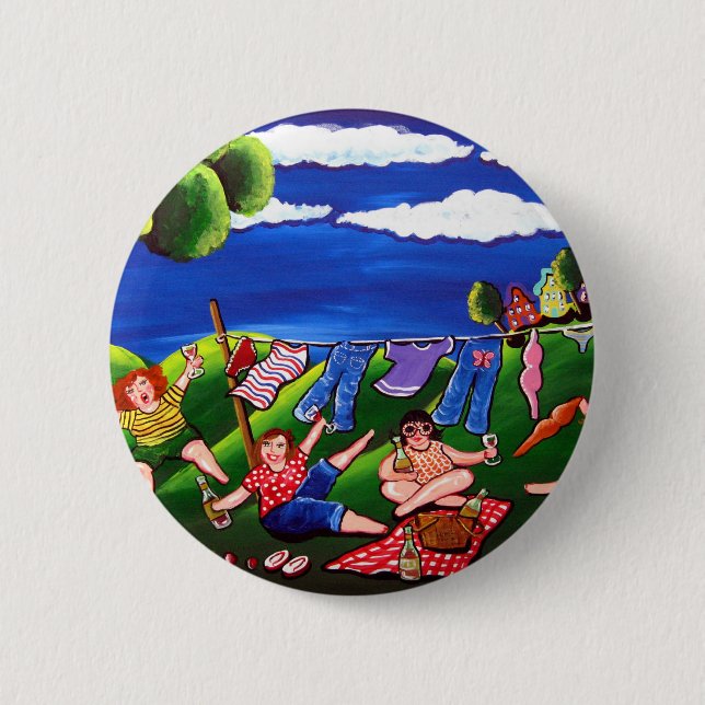 Divas Laundry Day Wine Fun Folk Art 6 Cm Round Badge (Front)
