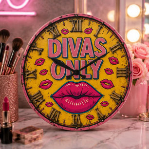 Divas Only Glam Makeup Room Pink Lips Beauty Large Clock