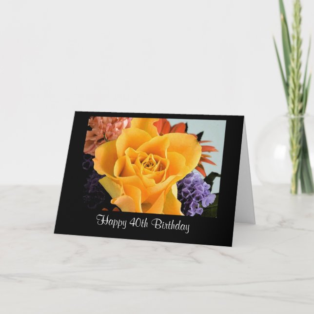 Diva's Yellow Rose 40th Birthday Card for Her (Front)
