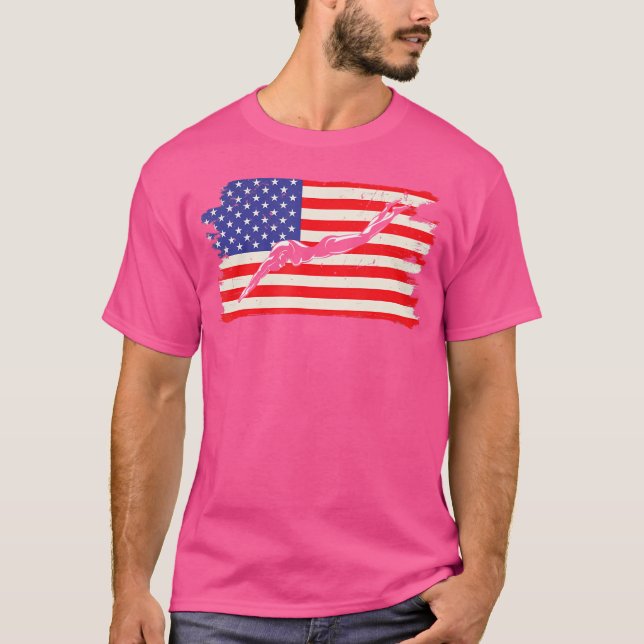 Dive American Flag Springboard Platform Diving Boa T-Shirt (Front)