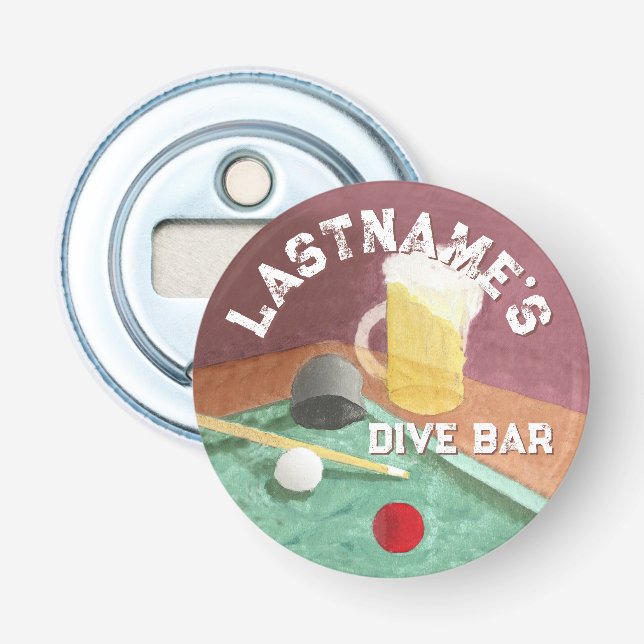 Dive Bar and Pool Table Custom Bottle Opener (Front)