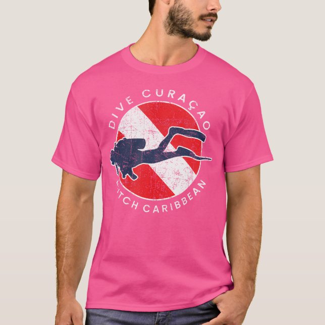 Dive Curacao Scuba Diver Dive Flag T-Shirt (Front)