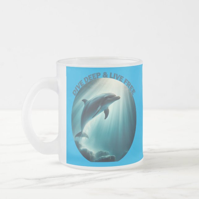 Dive Deep Live Free Dolphin  Frosted Glass Coffee Mug (Left)