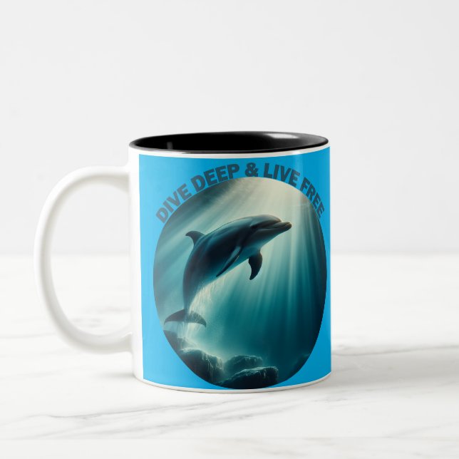 Dive Deep Live Free Dolphin  Two-Tone Coffee Mug (Left)