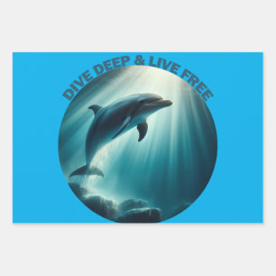 Dive Deep Live Free Dolphin Wrapping Paper Sheet