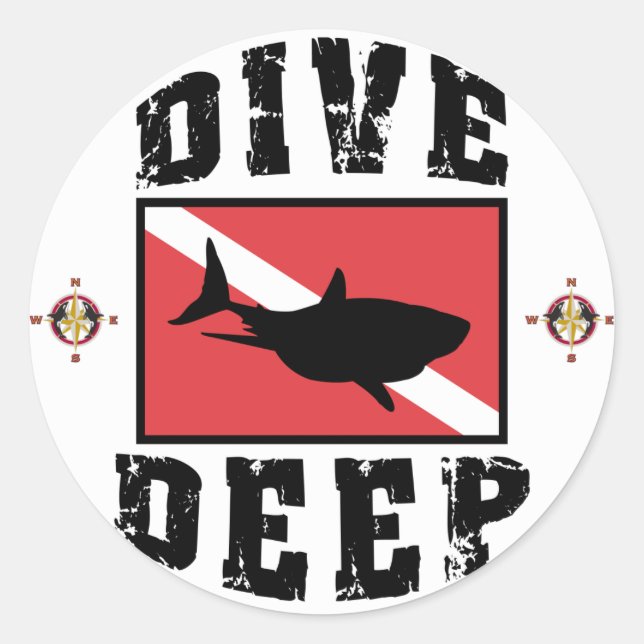 Dive Deep Shark SCUBA Flag Classic Round Sticker (Front)