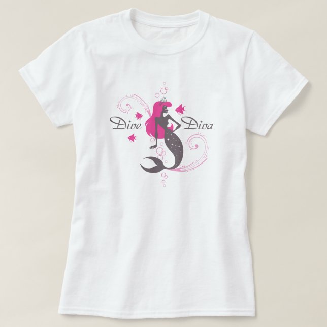 "Dive Diva" Pink Mermaid (women's t-shirt, white) T-Shirt (Design Front)