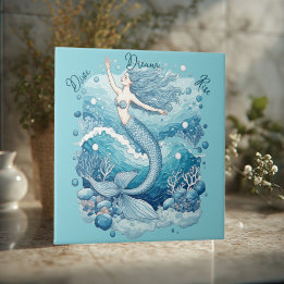 Dive Dream Rise Ocean Mermaid Aquablue Empowerment Tile