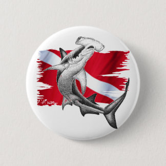 Dive flag with hammerhead shark-diver down 6 cm round badge