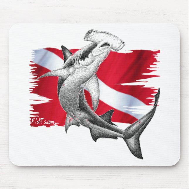 Dive flag with hammerhead shark-diver down mouse mat (Front)