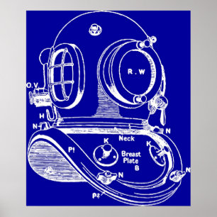 Dive Helmet Blueprint Poster