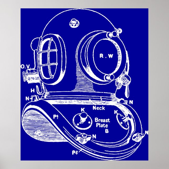 Dive Helmet Blueprint Poster (Front)