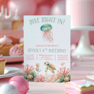 Dive In, Under the Sea, Pastel Birthday Invitation