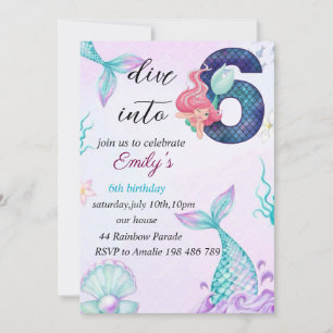 Dive into 6th Birthday Mermaid invitation