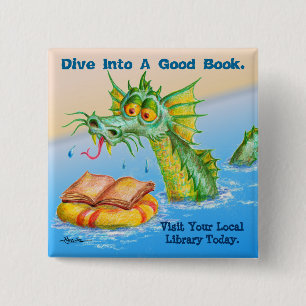 Dive Into A Good Book. 15 Cm Square Badge