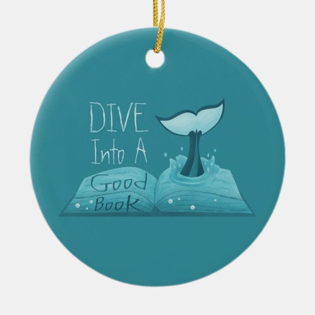 Dive into a Good Book Ceramic Tree Decoration (Front)