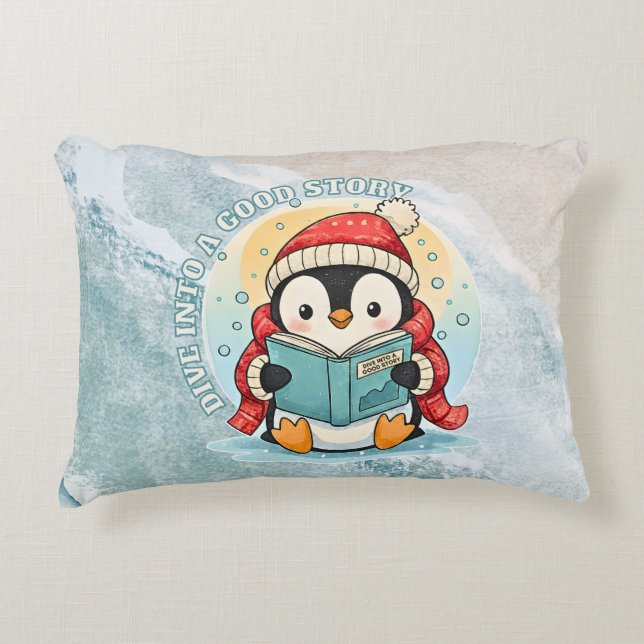 Dive Into A Good Story Reading Penguin Pillow (Front)