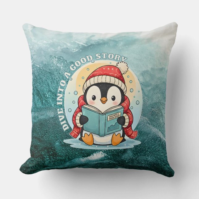 Dive Into A Good Story Reading Penguin Pillow (Front)