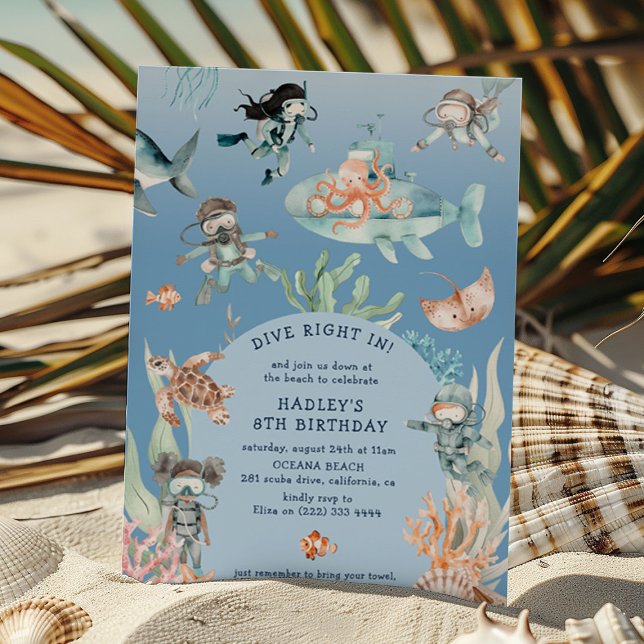 Dive into Adventure Kids Beach Birthday Invitation (Creator Uploaded)