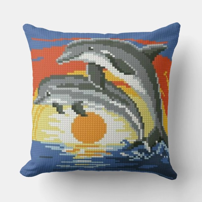  Dive into Delight: Playful Dolphin Cross Stitch T Cushion (Front)