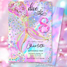 Dive into Eight 8th Birthday Mermaid Invitation 