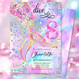 Dive into Eight 8th Birthday Mermaid Invitation 